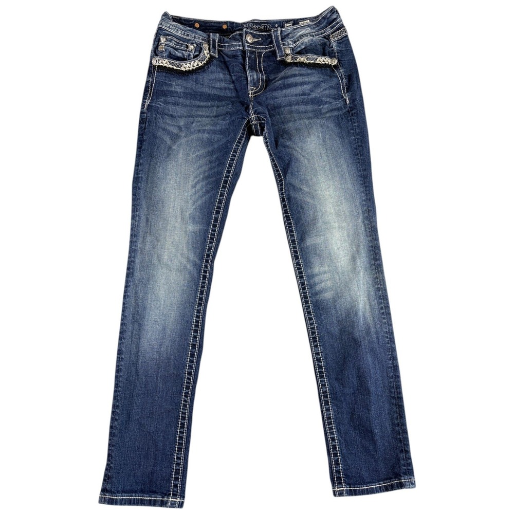Miss Me Skinny Jeans Womens 30 Blue Faded Y2K Western Stretch Denim Embroidered